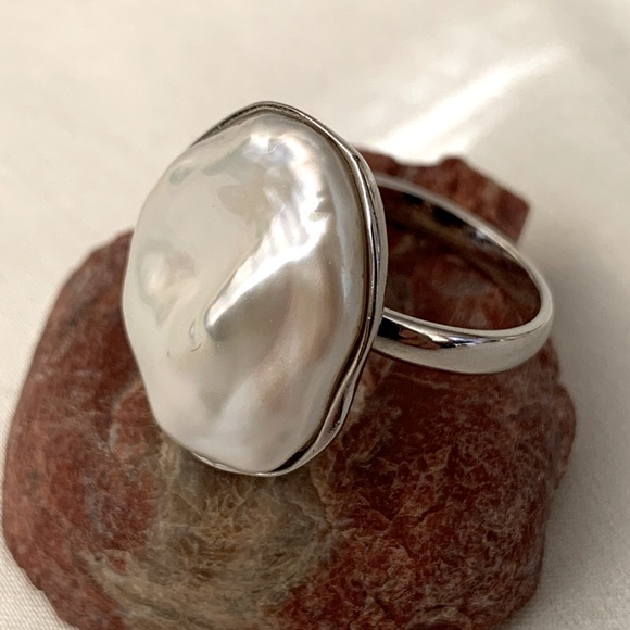 Keshi Cultured Baroque Freshwater Pearl Sterling Silver 925 Ring Size 7 US - Picture 1 of 12